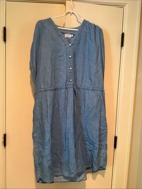 Time and Tru Light Blue Denim Midi Dress with V-Neck
